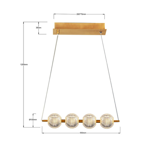 Lampa wisząca Brillant 4 LED w kolorze złotym (LP-3303/4L GD) - Light Prestige